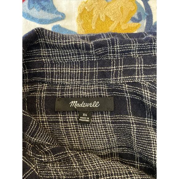 Madewell S Oversized Navy Blue White Plaid Wool Blend Flannel Button Down Shirt - Picture 7 of 12